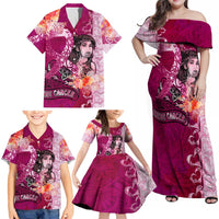 Breast Cancer New Zealand Family Matching Off Shoulder Maxi Dress and Hawaiian Shirt Maori Aotearoa Girl Pink Out DT02 - Polynesian Pride