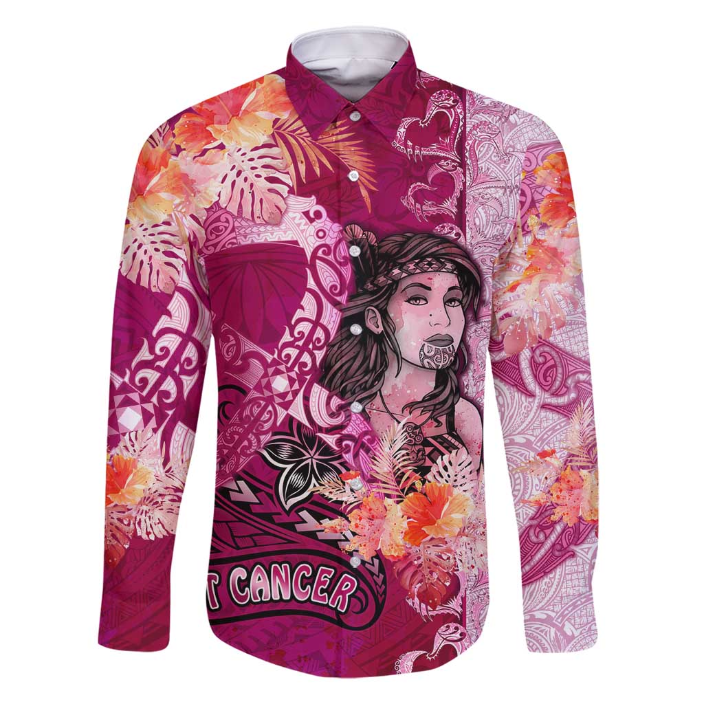 Breast Cancer New Zealand Family Matching Off Shoulder Maxi Dress and Hawaiian Shirt Maori Aotearoa Girl Pink Out DT02 Dad's Shirt - Long Sleeve Pink - Polynesian Pride