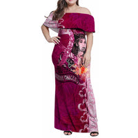 Breast Cancer New Zealand Family Matching Off Shoulder Maxi Dress and Hawaiian Shirt Maori Aotearoa Girl Pink Out DT02 Mom's Dress Pink - Polynesian Pride