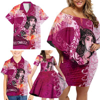 Breast Cancer New Zealand Family Matching Off Shoulder Short Dress and Hawaiian Shirt Maori Aotearoa Girl Pink Out DT02 - Polynesian Pride