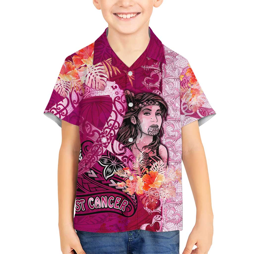 Breast Cancer New Zealand Family Matching Off Shoulder Short Dress and Hawaiian Shirt Maori Aotearoa Girl Pink Out DT02 Son's Shirt Pink - Polynesian Pride