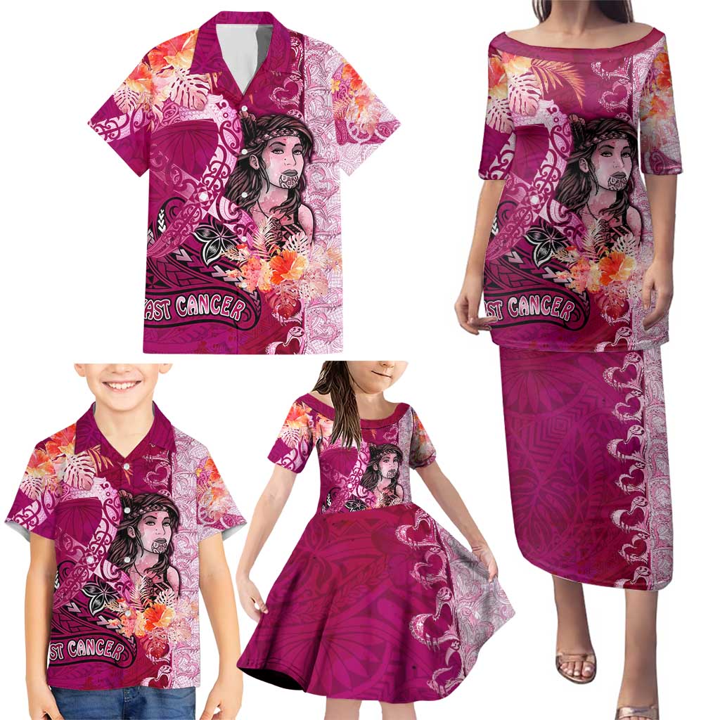 Breast Cancer New Zealand Family Matching Puletasi and Hawaiian Shirt Maori Aotearoa Girl Pink Out DT02 - Polynesian Pride
