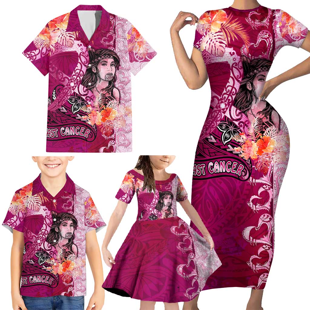 Breast Cancer New Zealand Family Matching Short Sleeve Bodycon Dress and Hawaiian Shirt Maori Aotearoa Girl Pink Out DT02 - Polynesian Pride