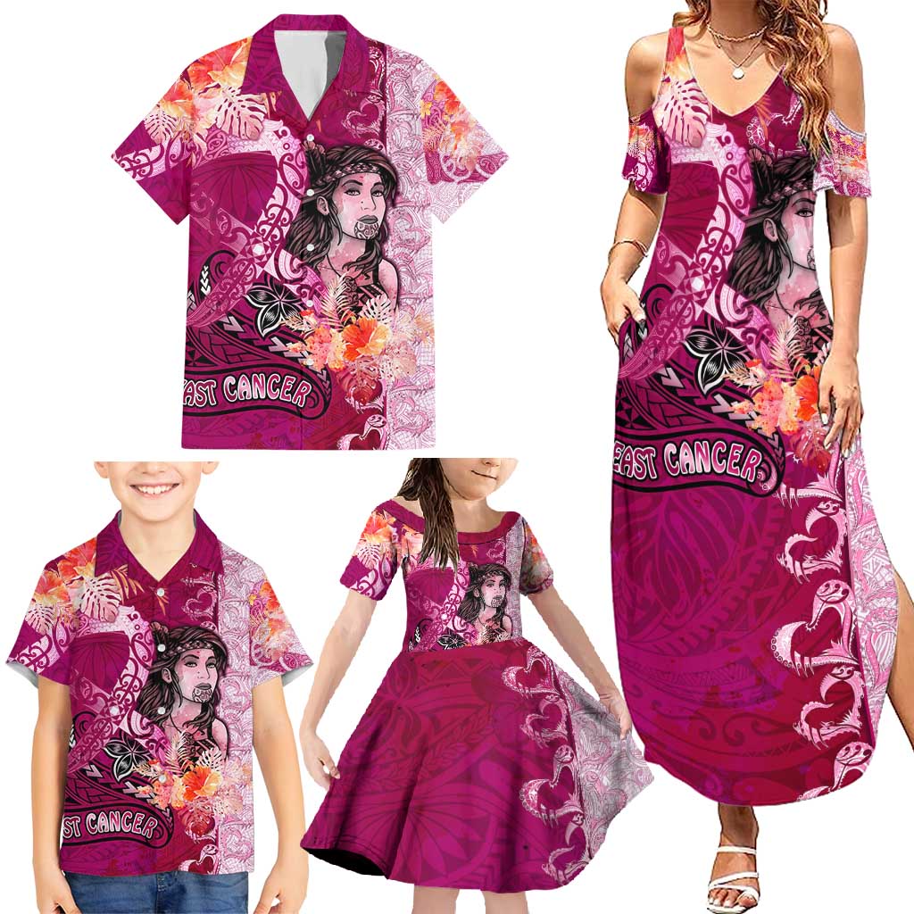 Breast Cancer New Zealand Family Matching Summer Maxi Dress and Hawaiian Shirt Maori Aotearoa Girl Pink Out DT02 - Polynesian Pride
