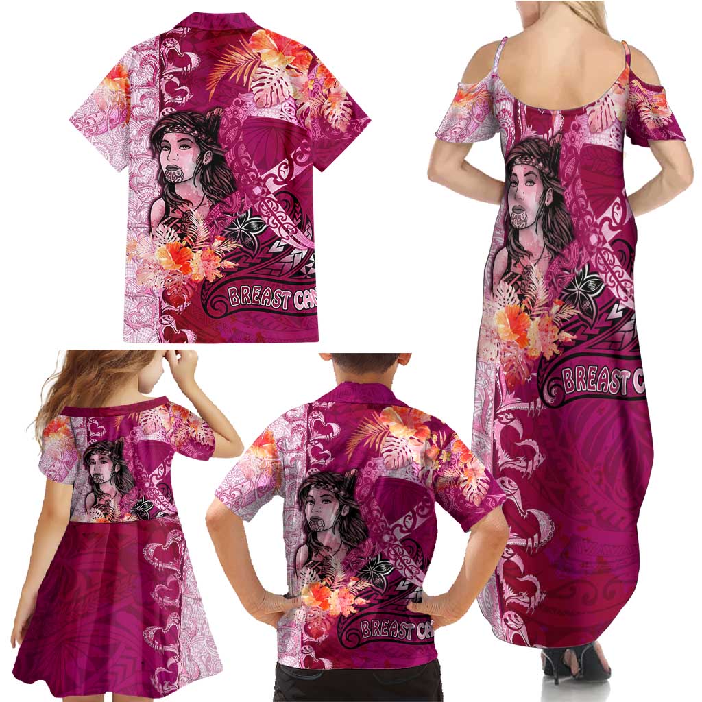 Breast Cancer New Zealand Family Matching Summer Maxi Dress and Hawaiian Shirt Maori Aotearoa Girl Pink Out DT02 - Polynesian Pride