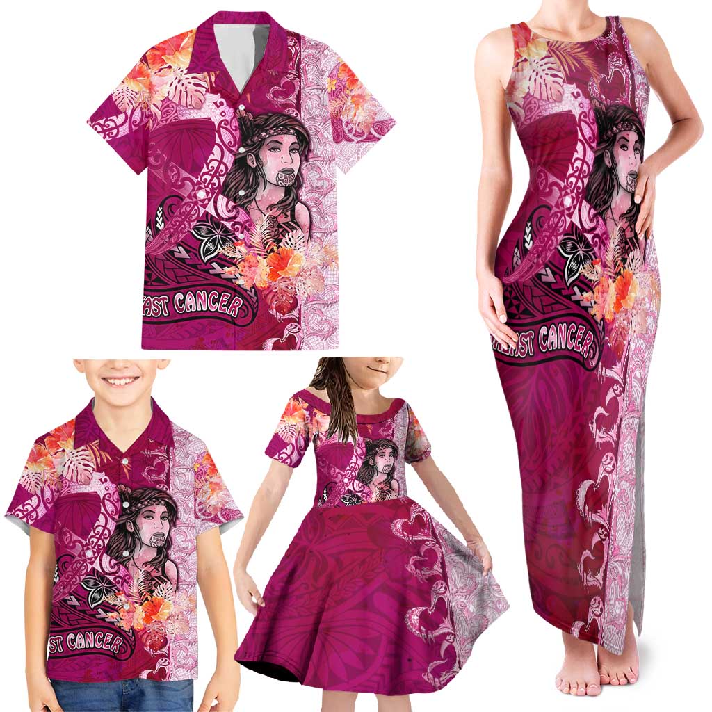 Breast Cancer New Zealand Family Matching Tank Maxi Dress and Hawaiian Shirt Maori Aotearoa Girl Pink Out DT02 - Polynesian Pride