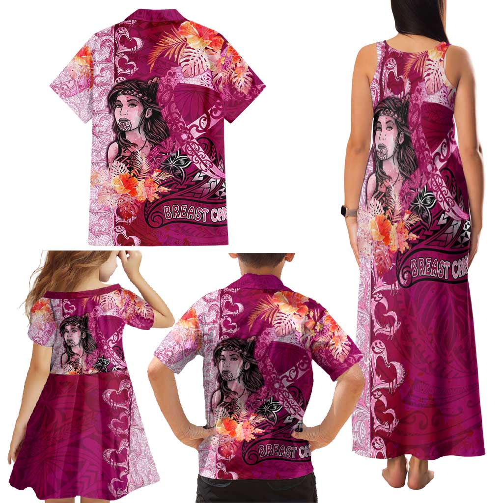 Breast Cancer New Zealand Family Matching Tank Maxi Dress and Hawaiian Shirt Maori Aotearoa Girl Pink Out DT02 - Polynesian Pride