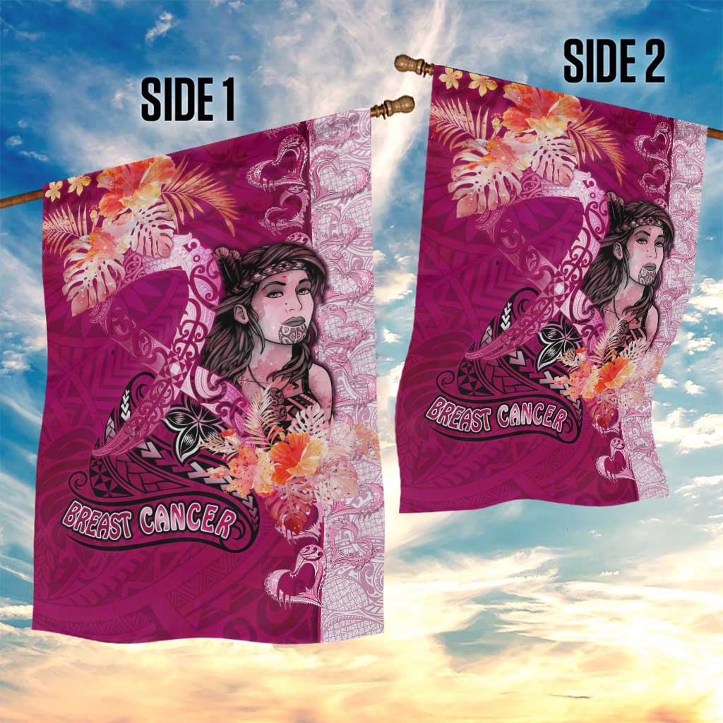 Breast Cancer New Zealand Garden Flag Maori Aotearoa Girl Pink Out DT02 - Polynesian Pride