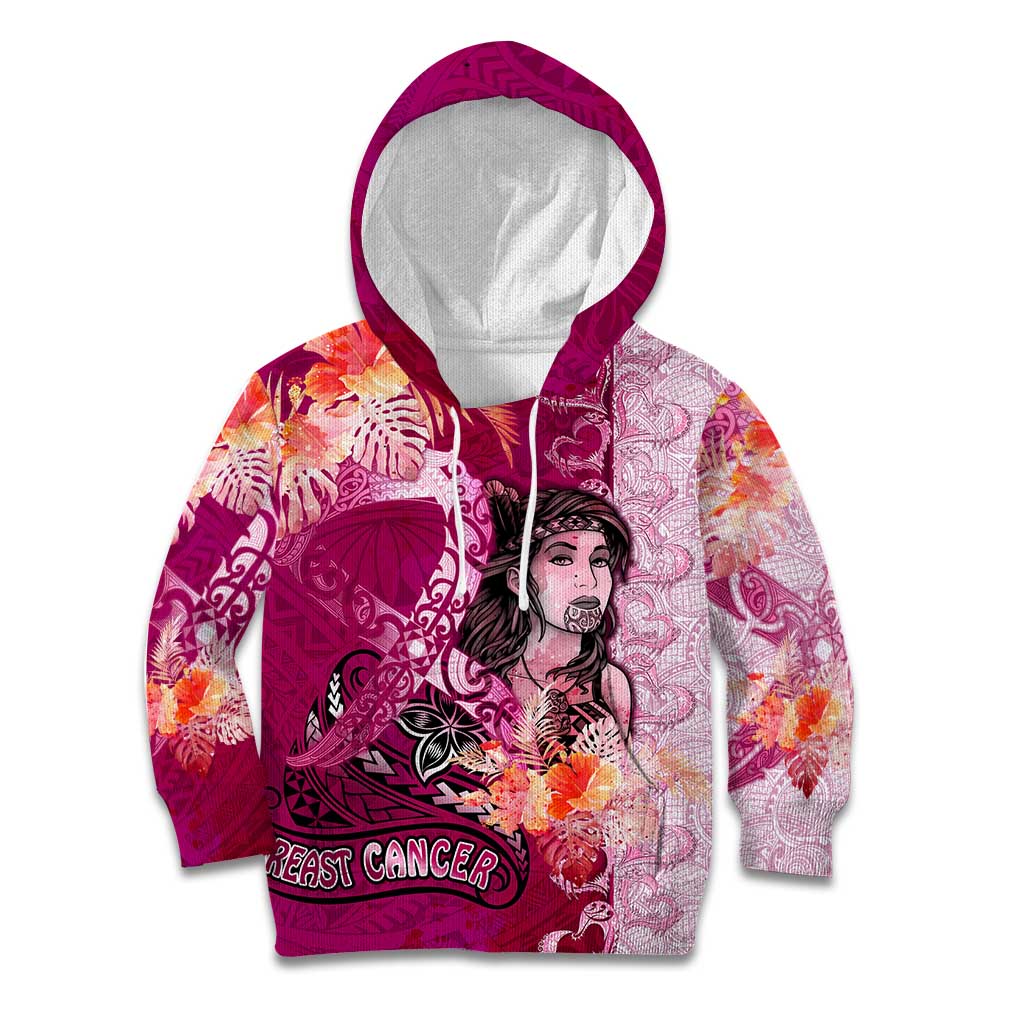 Breast Cancer New Zealand Kid Hoodie Maori Aotearoa Girl Pink Out DT02 Hoodie Pink - Polynesian Pride