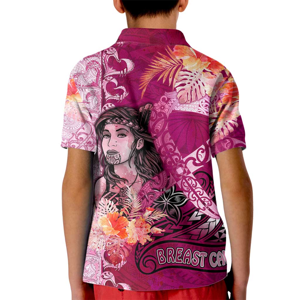 Breast Cancer New Zealand Kid Polo Shirt Maori Aotearoa Girl Pink Out DT02 - Polynesian Pride
