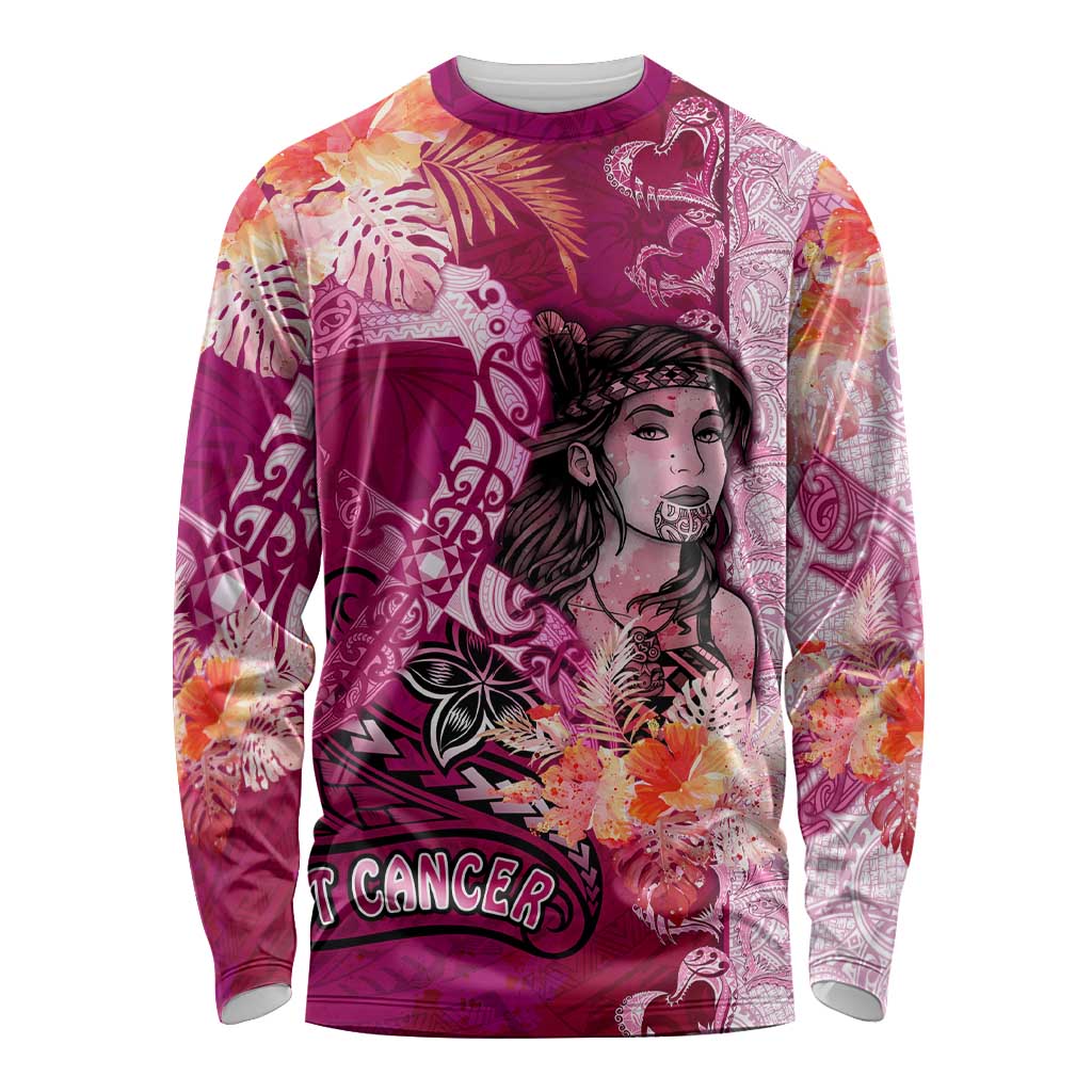 Breast Cancer New Zealand Long Sleeve Shirt Maori Aotearoa Girl Pink Out DT02 Unisex Pink - Polynesian Pride