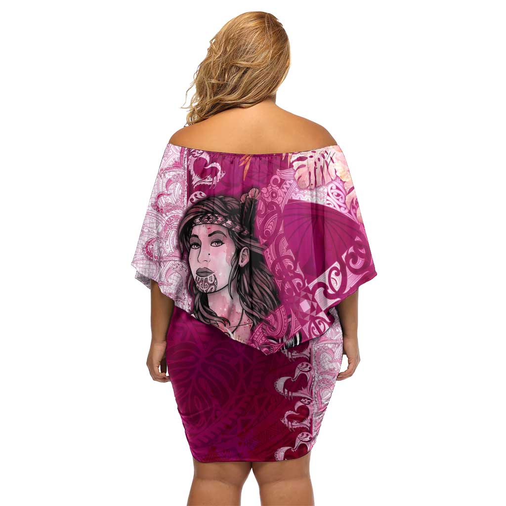 Breast Cancer New Zealand Off Shoulder Short Dress Maori Aotearoa Girl Pink Out DT02 - Polynesian Pride