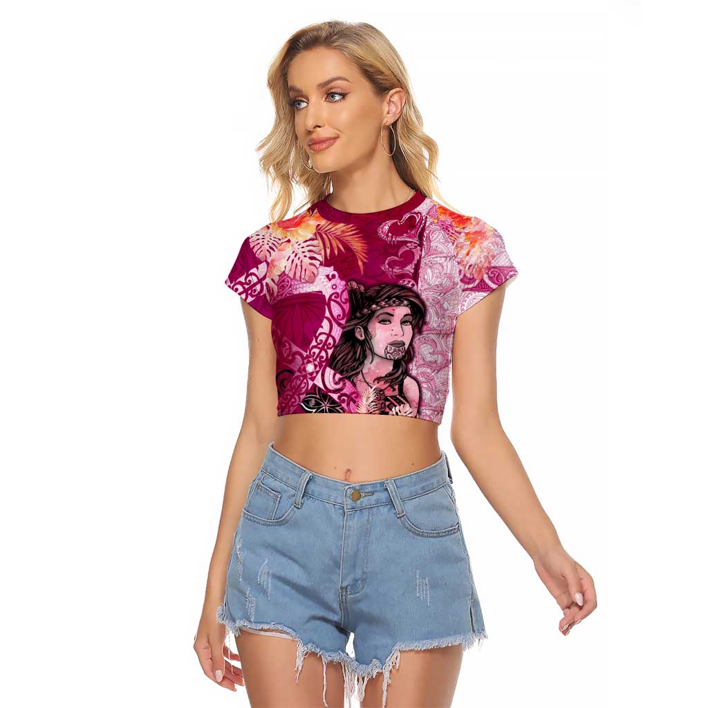 Breast Cancer New Zealand Raglan Cropped T Shirt Maori Aotearoa Girl Pink Out