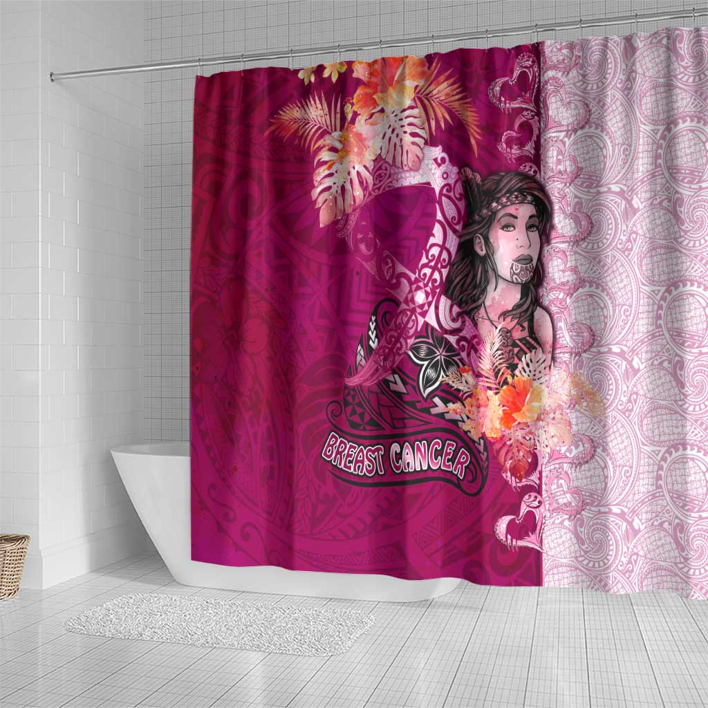 Breast Cancer New Zealand Shower Curtain Maori Aotearoa Girl Pink Out DT02 - Polynesian Pride