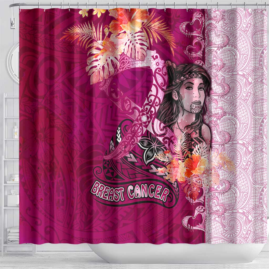 Breast Cancer New Zealand Shower Curtain Maori Aotearoa Girl Pink Out DT02 - Polynesian Pride