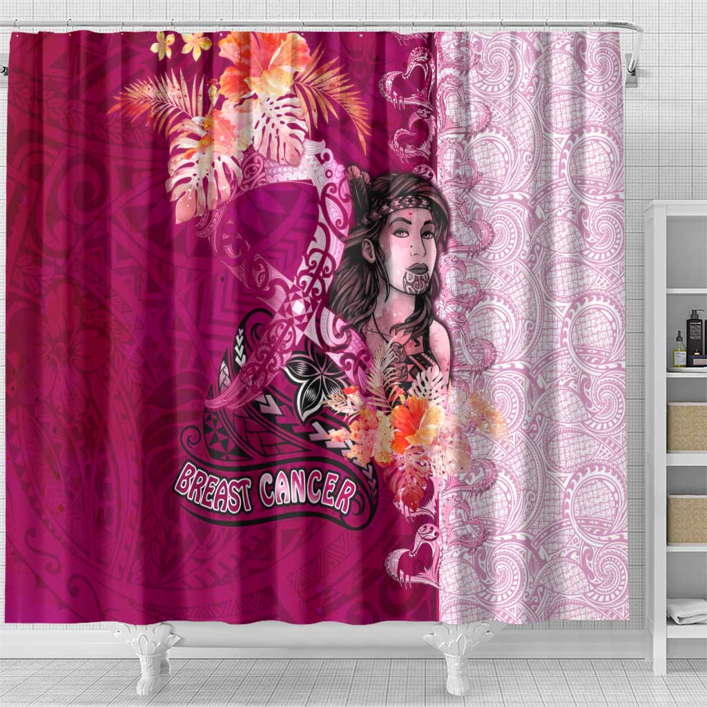 Breast Cancer New Zealand Shower Curtain Maori Aotearoa Girl Pink Out DT02 - Polynesian Pride