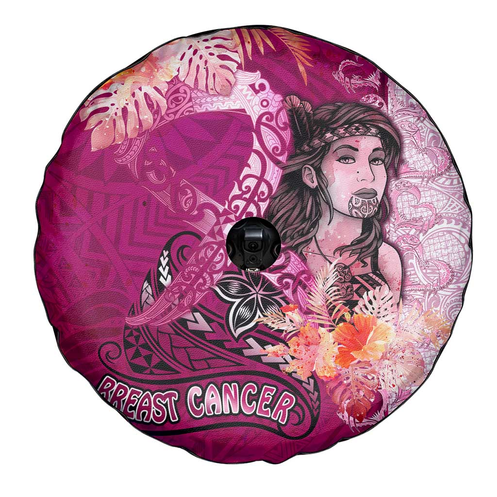 Breast Cancer New Zealand Spare Tire Cover Maori Aotearoa Girl Pink Out DT02 - Polynesian Pride