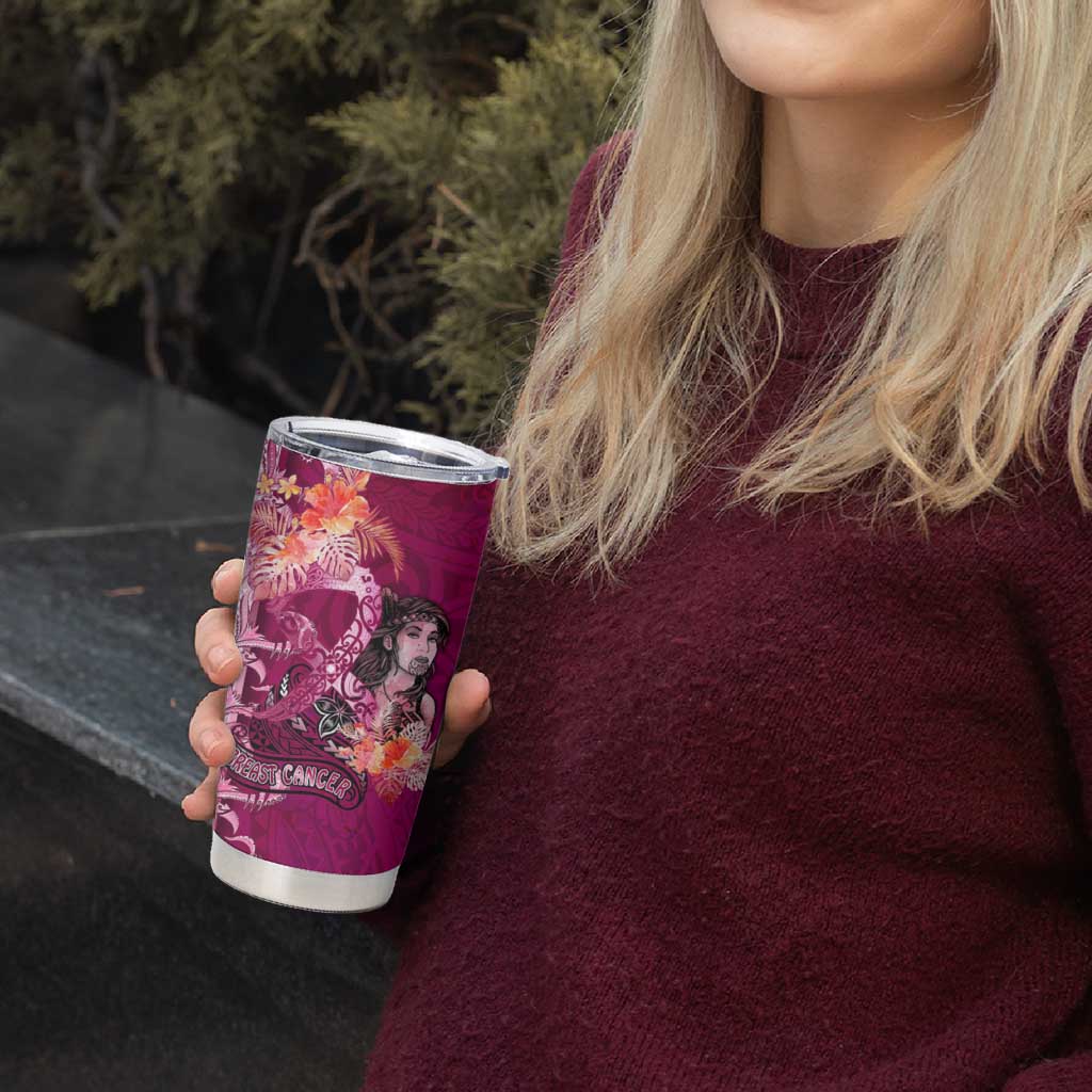 Breast Cancer New Zealand Tumbler Cup Maori Aotearoa Girl Pink Out DT02 - Polynesian Pride