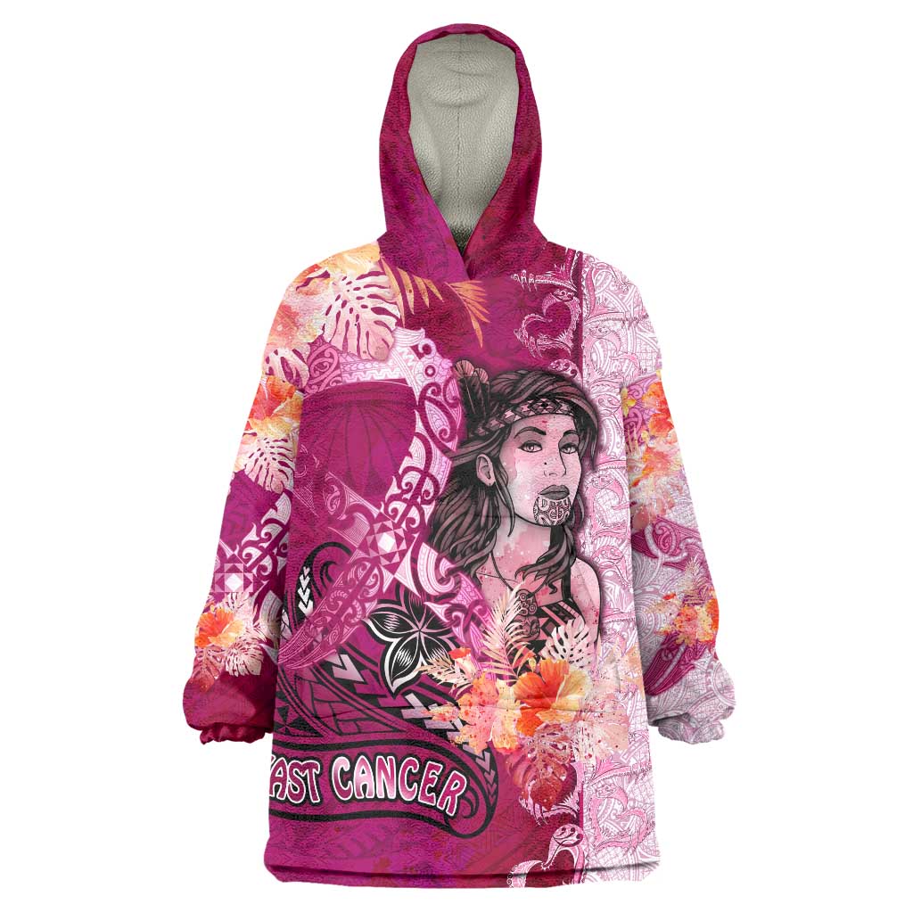 Breast Cancer New Zealand Wearable Blanket Hoodie Maori Aotearoa Girl Pink Out DT02 One Size Pink - Polynesian Pride