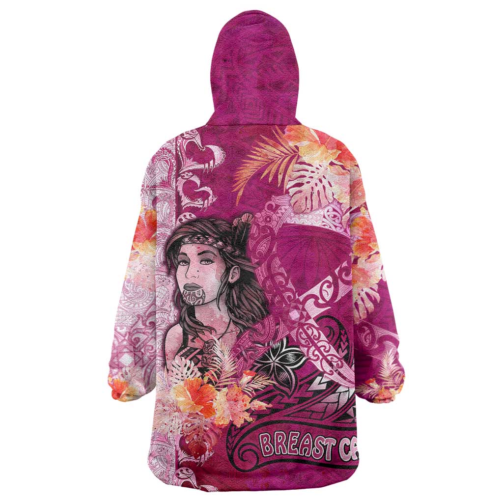 Breast Cancer New Zealand Wearable Blanket Hoodie Maori Aotearoa Girl Pink Out DT02 - Polynesian Pride