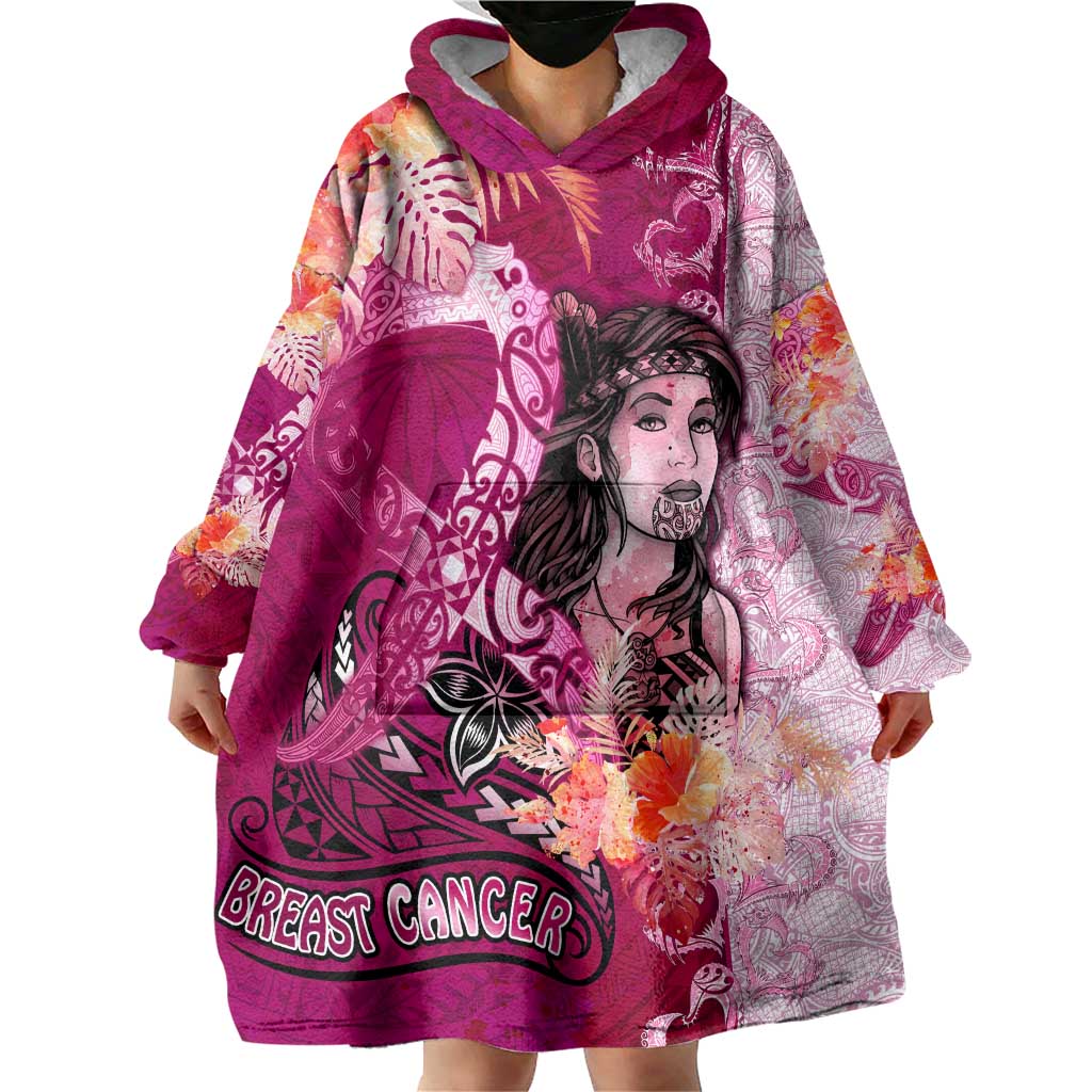 Breast Cancer New Zealand Wearable Blanket Hoodie Maori Aotearoa Girl Pink Out DT02 - Polynesian Pride