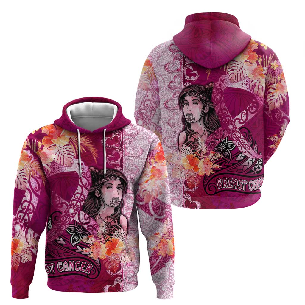Breast Cancer New Zealand Zip Hoodie Maori Aotearoa Girl Pink Out DT02 - Polynesian Pride
