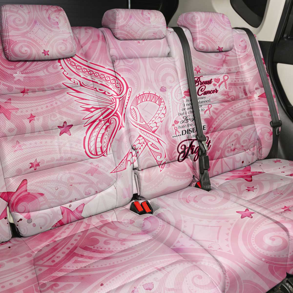 Breast Cancer Awareness Month Back Car Seat Cover Butterfly Polynesia Watercolor Pink