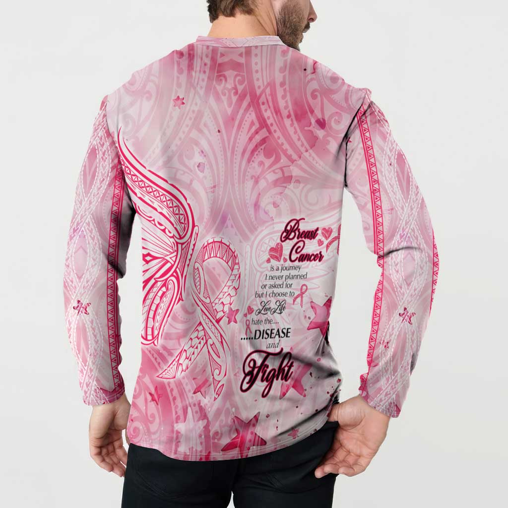 Breast Cancer Awareness Month Button Sweatshirt Butterfly Polynesia Watercolor Pink