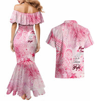 Breast Cancer Awareness Month Couples Matching Mermaid Dress and Hawaiian Shirt Butterfly Polynesia Watercolor Pink DT02 - Polynesian Pride