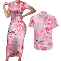 Breast Cancer Awareness Month Couples Matching Short Sleeve Bodycon Dress and Hawaiian Shirt Butterfly Polynesia Watercolor Pink DT02 Pink - Polynesian Pride