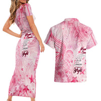 Breast Cancer Awareness Month Couples Matching Short Sleeve Bodycon Dress and Hawaiian Shirt Butterfly Polynesia Watercolor Pink DT02 - Polynesian Pride