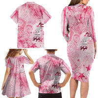 Breast Cancer Awareness Month Family Matching Long Sleeve Bodycon Dress and Hawaiian Shirt Butterfly Polynesia Watercolor Pink DT02 - Polynesian Pride