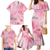 Breast Cancer Awareness Month Family Matching Mermaid Dress and Hawaiian Shirt Butterfly Polynesia Watercolor Pink DT02 - Polynesian Pride
