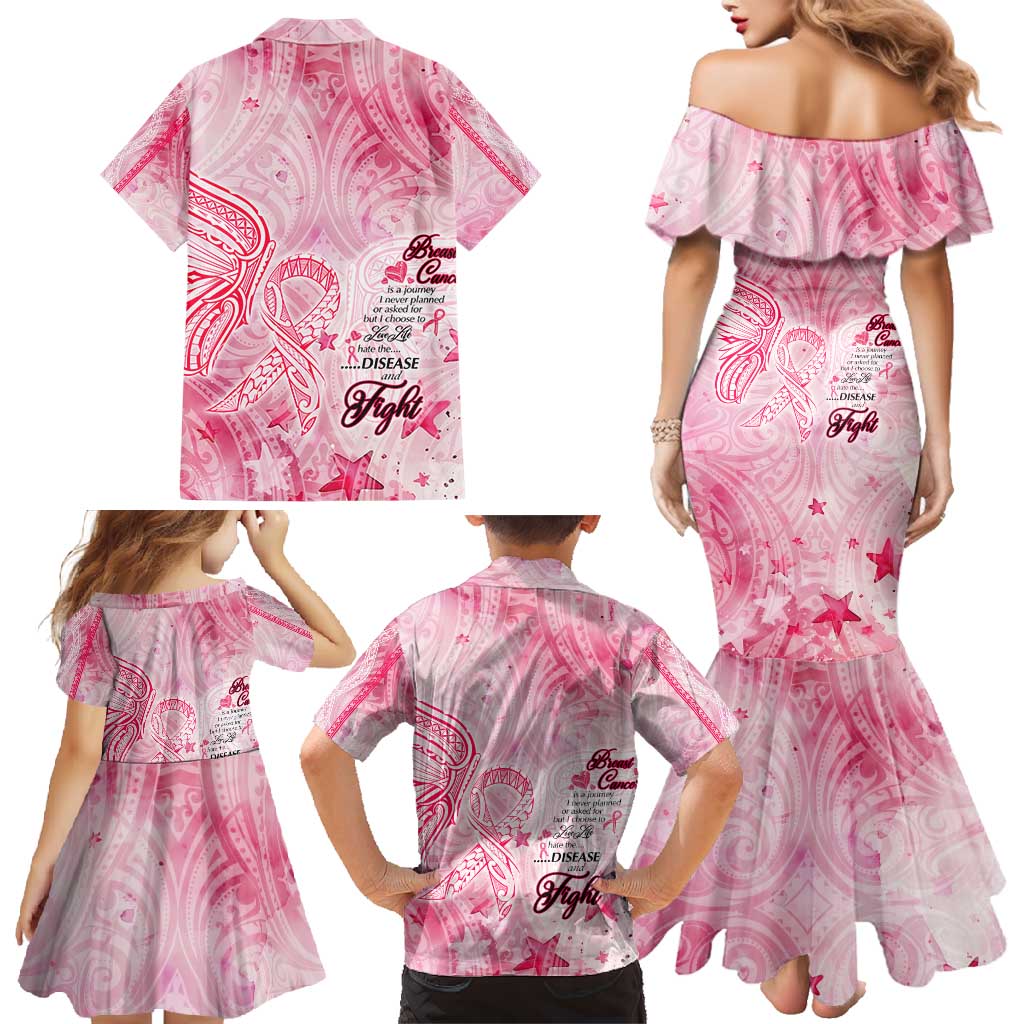 Breast Cancer Awareness Month Family Matching Mermaid Dress and Hawaiian Shirt Butterfly Polynesia Watercolor Pink DT02 - Polynesian Pride