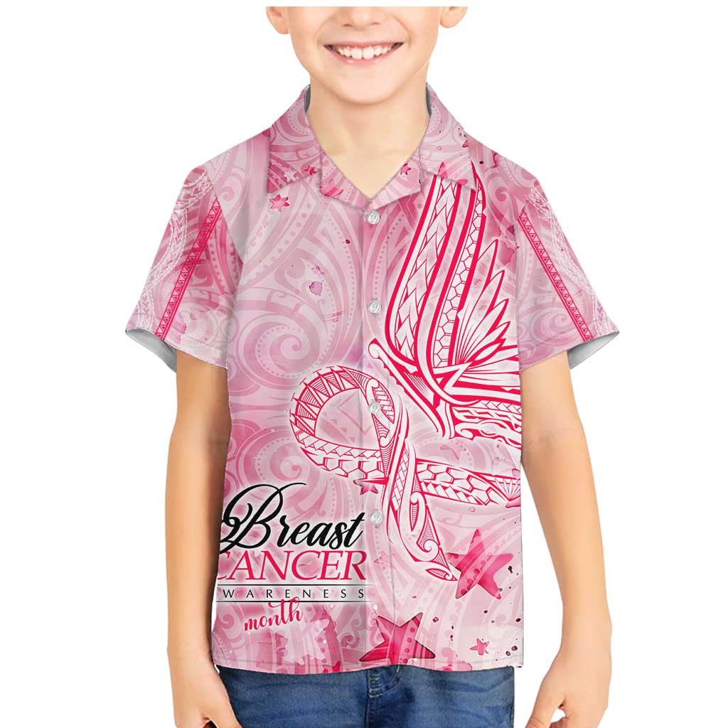 Breast Cancer Awareness Month Family Matching Mermaid Dress and Hawaiian Shirt Butterfly Polynesia Watercolor Pink DT02 Son's Shirt Pink - Polynesian Pride
