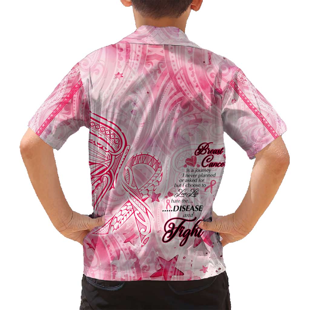 Breast Cancer Awareness Month Family Matching Off Shoulder Maxi Dress and Hawaiian Shirt Butterfly Polynesia Watercolor Pink DT02 - Polynesian Pride