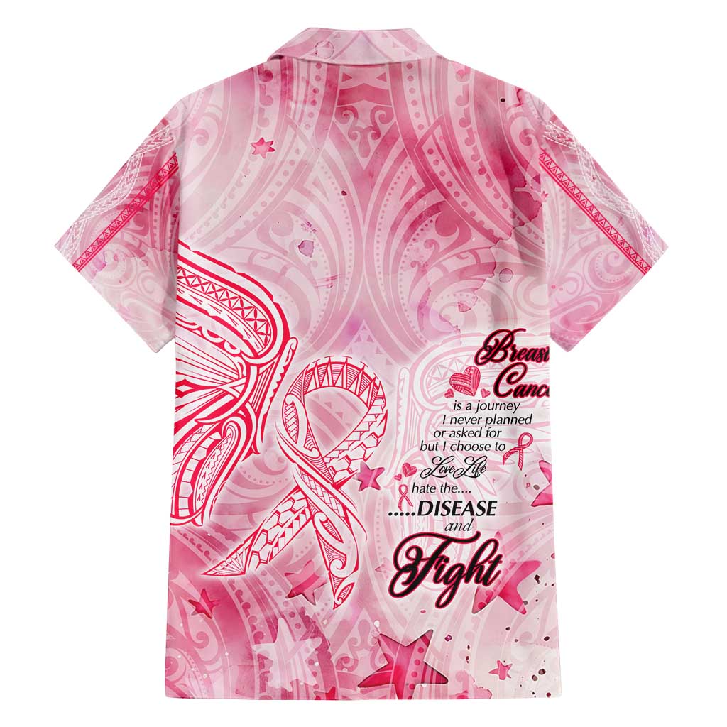 Breast Cancer Awareness Month Family Matching Off Shoulder Maxi Dress and Hawaiian Shirt Butterfly Polynesia Watercolor Pink DT02 - Polynesian Pride