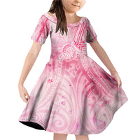 Breast Cancer Awareness Month Family Matching Off Shoulder Short Dress and Hawaiian Shirt Butterfly Polynesia Watercolor Pink DT02 Daughter's Dress Pink - Polynesian Pride