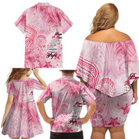 Breast Cancer Awareness Month Family Matching Off Shoulder Short Dress and Hawaiian Shirt Butterfly Polynesia Watercolor Pink DT02 - Polynesian Pride