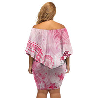 Breast Cancer Awareness Month Family Matching Off Shoulder Short Dress and Hawaiian Shirt Butterfly Polynesia Watercolor Pink DT02 - Polynesian Pride