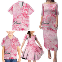 Breast Cancer Awareness Month Family Matching Puletasi and Hawaiian Shirt Butterfly Polynesia Watercolor Pink DT02 - Polynesian Pride
