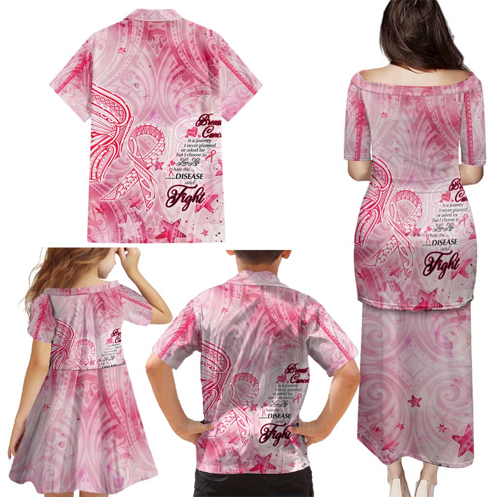 Breast Cancer Awareness Month Family Matching Puletasi and Hawaiian Shirt Butterfly Polynesia Watercolor Pink DT02 - Polynesian Pride