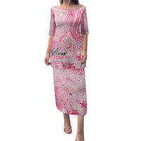 Breast Cancer Awareness Month Family Matching Puletasi and Hawaiian Shirt Butterfly Polynesia Watercolor Pink DT02 Mom's Dress Pink - Polynesian Pride