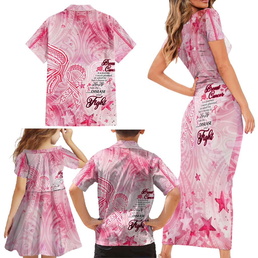 Breast Cancer Awareness Month Family Matching Short Sleeve Bodycon Dress and Hawaiian Shirt Butterfly Polynesia Watercolor Pink DT02 - Polynesian Pride