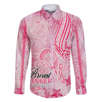 Breast Cancer Awareness Month Family Matching Short Sleeve Bodycon Dress and Hawaiian Shirt Butterfly Polynesia Watercolor Pink DT02 Dad's Shirt - Long Sleeve Pink - Polynesian Pride
