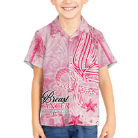 Breast Cancer Awareness Month Family Matching Summer Maxi Dress and Hawaiian Shirt Butterfly Polynesia Watercolor Pink DT02 Son's Shirt Pink - Polynesian Pride