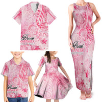 Breast Cancer Awareness Month Family Matching Tank Maxi Dress and Hawaiian Shirt Butterfly Polynesia Watercolor Pink DT02 - Polynesian Pride
