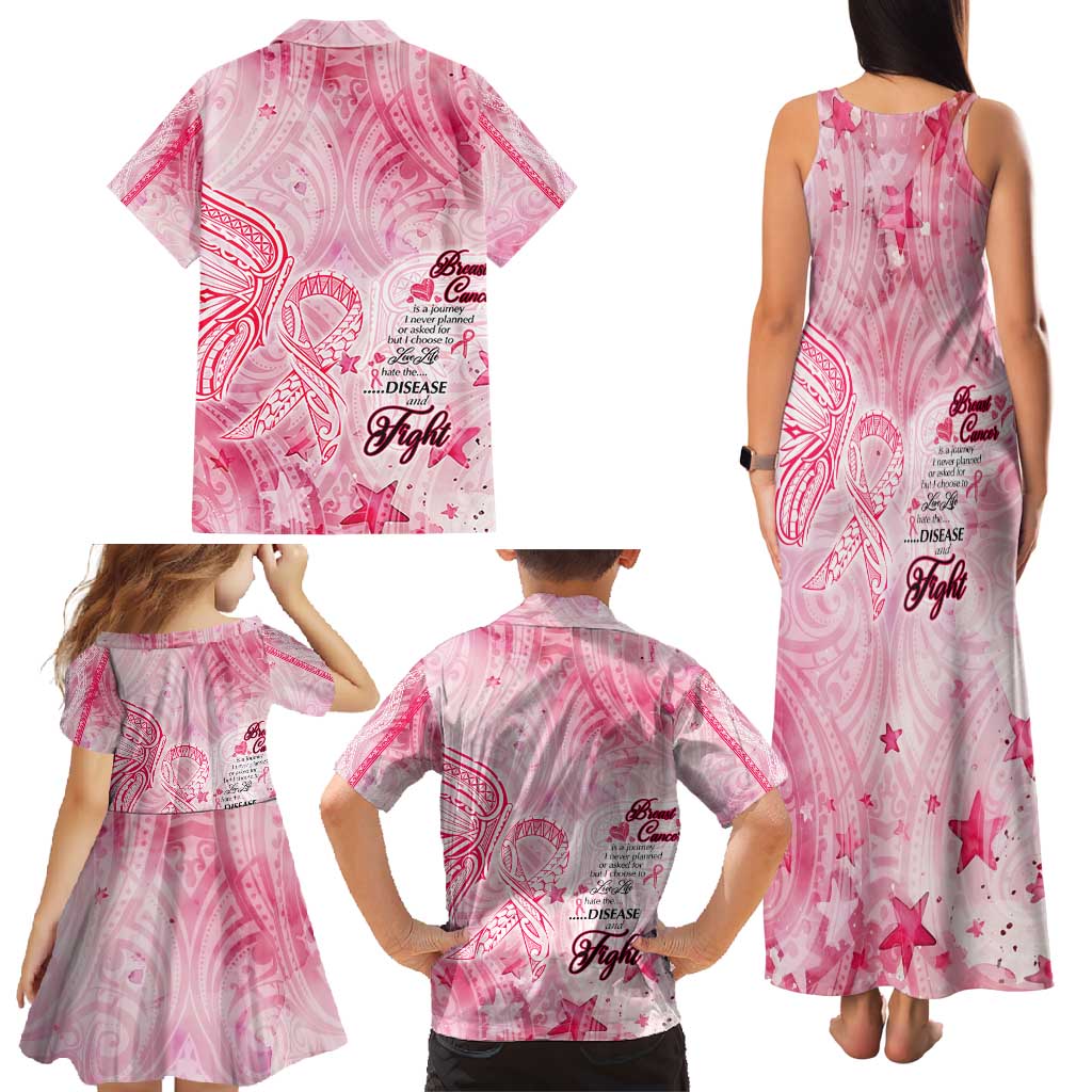 Breast Cancer Awareness Month Family Matching Tank Maxi Dress and Hawaiian Shirt Butterfly Polynesia Watercolor Pink DT02 - Polynesian Pride