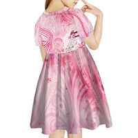 Breast Cancer Awareness Month Kid Short Sleeve Dress Butterfly Polynesia Watercolor Pink