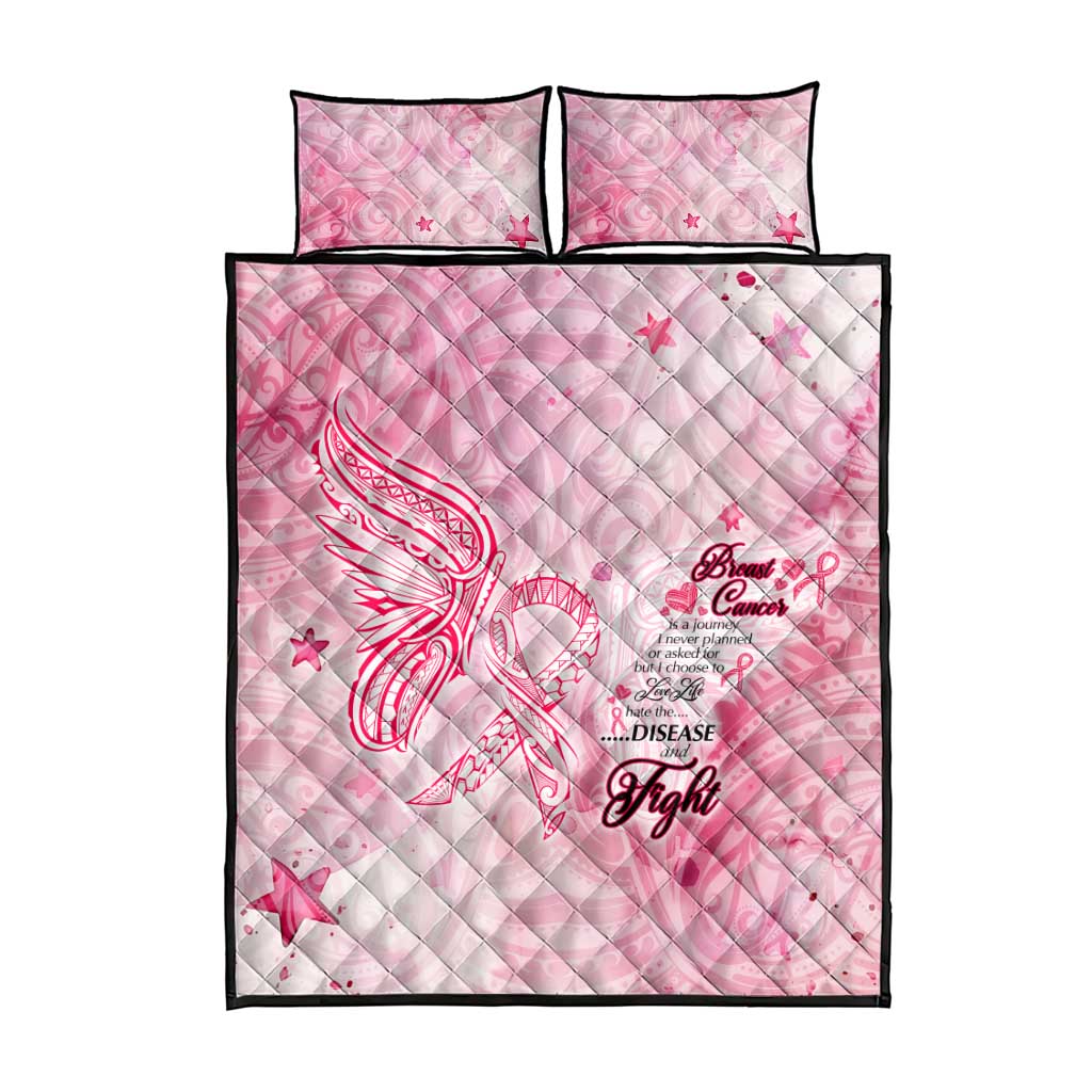 Breast Cancer Awareness Month Quilt Bed Set Butterfly Polynesia Watercolor Pink
